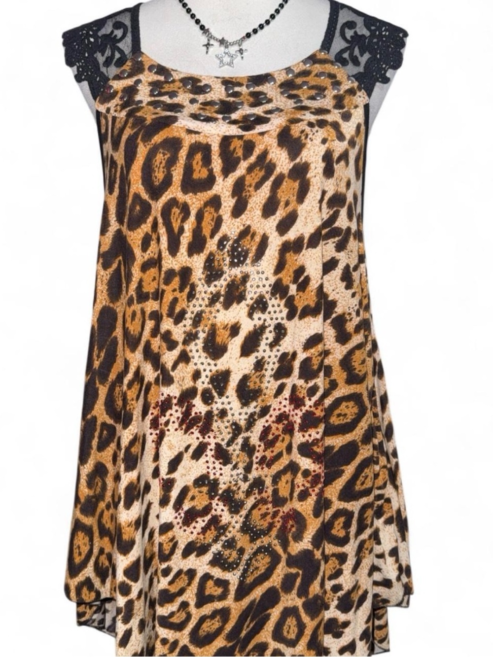 Leopard Print Lace-Shoulder Chemise - Brown
